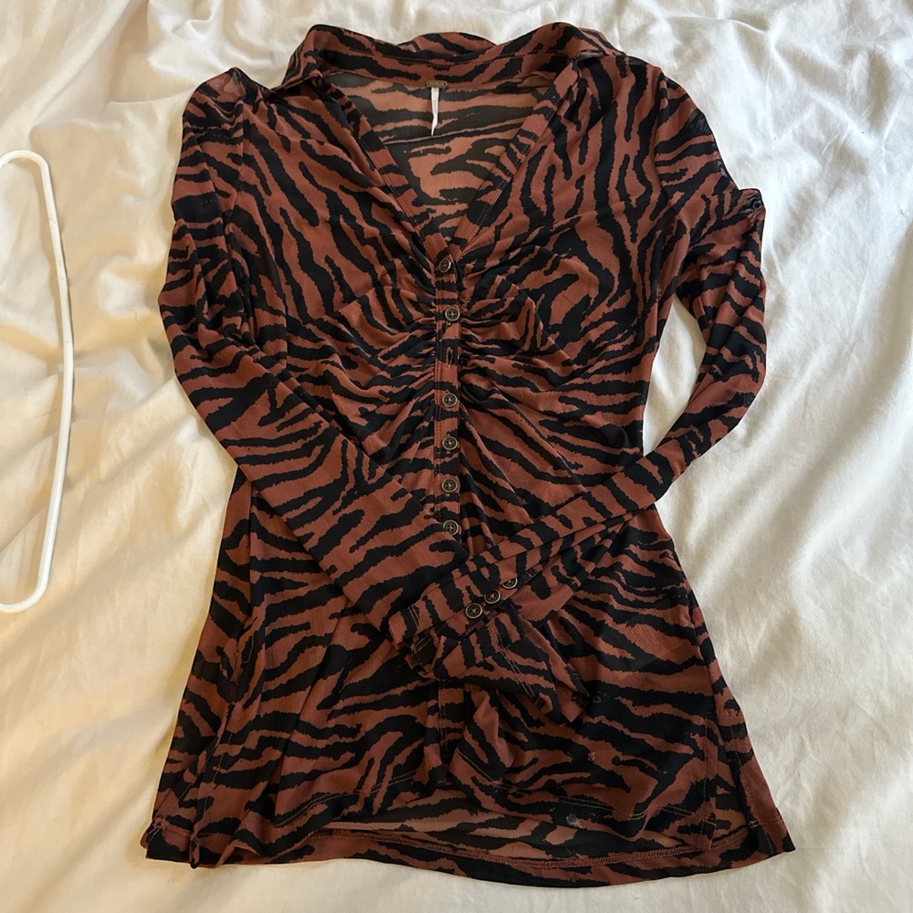 Free People Ruched Blouse Tiger Print